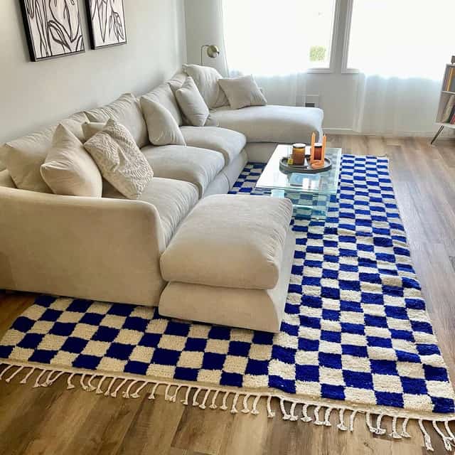 Pink green checkerboard rug