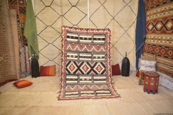 Authentic Moroccan Rug Vintage Rug Handmade Rug Beni Ourain Style Area Rug Berber Rug 7.7 Ft X 4.3 Ft 2.37 cm 1.47 cm