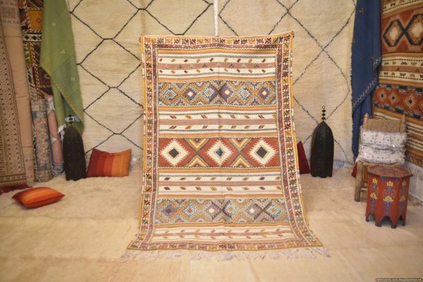 Authentic Moroccan Rug Vintage Rug Handmade Rug Beni Ourain Style Area Rug Berber Rug 8.1 ft X 5.3 ft