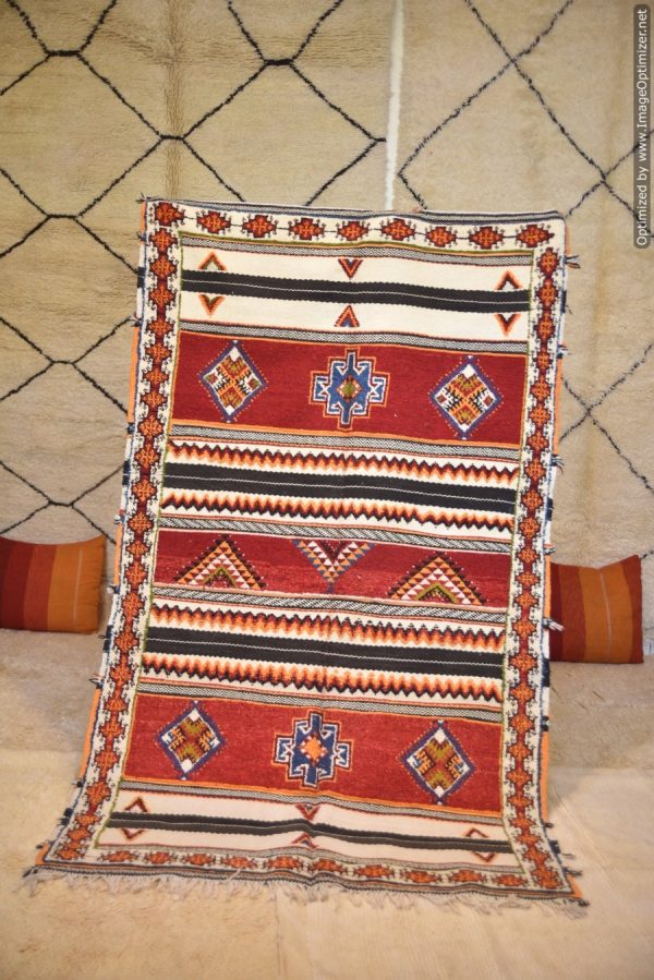 Authentic Moroccan Rug Vintage Rug Handmade Rug Beni Ourain Style Area Rug Berber Rug 7.7 Ft X 4.3 Ft 2.37 cm 1.47 cm