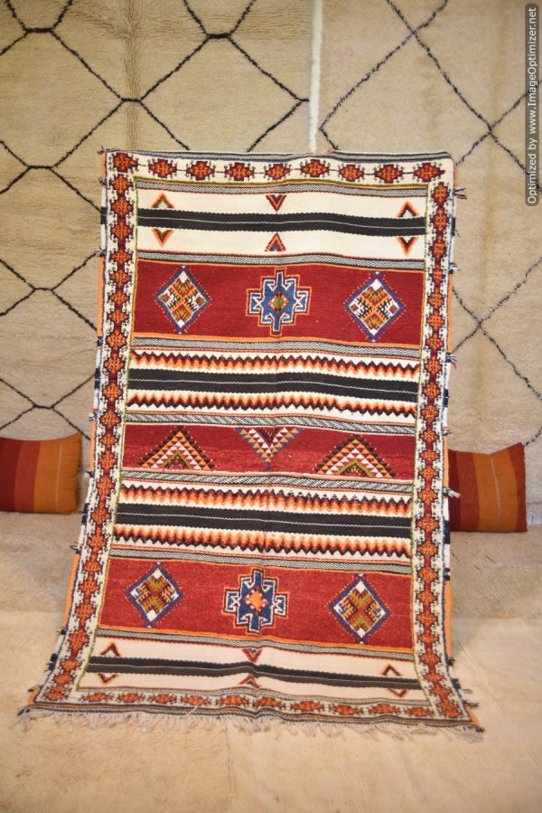 Authentic Moroccan Rug Vintage Rug Handmade Rug Beni Ourain Style Area Rug Berber Rug 7.7 Ft X 4.3 Ft 2.37 cm 1.47 cm
