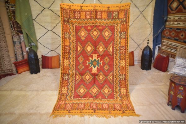 Authentic Moroccan Rug Vintage Rug Handmade Rug Beni Ourain Style Area Rug Berber Rug 7.7 Ft X 4.3 Ft 2.37 cm 1.47 cm