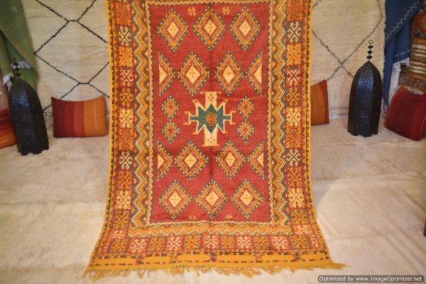Authentic Moroccan Rug Vintage Rug Handmade Rug Beni Ourain Style Area Rug Berber Rug 7.7 Ft X 4.3 Ft 2.37 cm 1.47 cm
