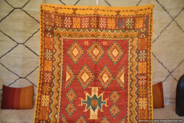 Authentic Moroccan Rug Vintage Rug Handmade Rug Beni Ourain Style Area Rug Berber Rug 7.7 Ft X 4.3 Ft 2.37 cm 1.47 cm