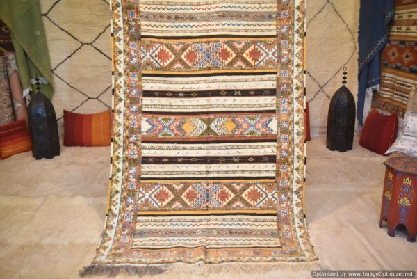 Authentic Moroccan Rug Vintage Rug Handmade Rug Beni Ourain Style Area Rug Berber Rug 7.7 Ft X 4.3 Ft 2.37 cm 1.47 cm