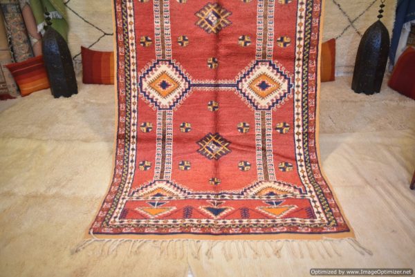 Authentic Moroccan Rug Vintage Rug Handmade Rug Beni Ourain Style Area Rug Berber Rug 7.7 Ft X 4.3 Ft 2.37 cm 1.47 cm