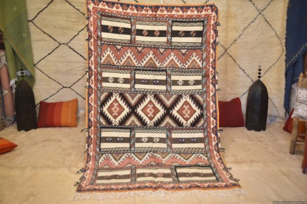 Authentic Moroccan Rug Vintage Rug Handmade Rug Beni Ourain Style Area Rug Berber Rug 7.7 Ft X 4.3 Ft 2.37 cm 1.47 cm