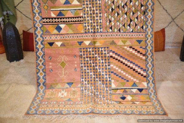 Authentic Moroccan Rug Vintage Rug Handmade Rug Beni Ourain Style Area Rug Berber Rug 7.7 Ft X 4.3 Ft 2.37 cm 1.47 cm