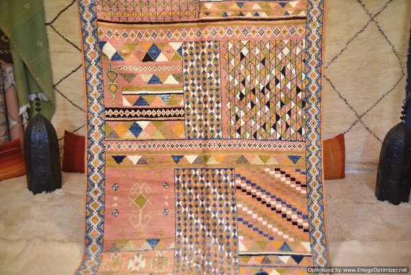 Authentic Moroccan Rug Vintage Rug Handmade Rug Beni Ourain Style Area Rug Berber Rug 7.7 Ft X 4.3 Ft 2.37 cm 1.47 cm