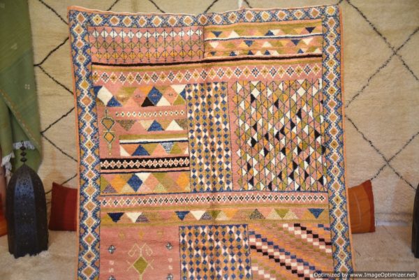 Authentic Moroccan Rug Vintage Rug Handmade Rug Beni Ourain Style Area Rug Berber Rug 7.7 Ft X 4.3 Ft 2.37 cm 1.47 cm