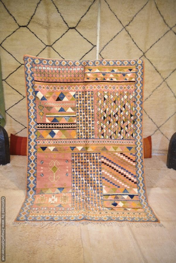 Authentic Moroccan Rug Vintage Rug Handmade Rug Beni Ourain Style Area Rug Berber Rug 7.7 Ft X 4.3 Ft 2.37 cm 1.47 cm