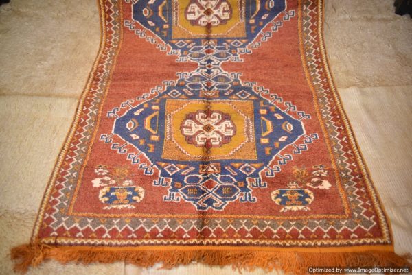Authentic Moroccan Rug Vintage Rug Handmade Rug Beni Ourain Style Area Rug Berber Rug 7.7 Ft X 4.3 Ft 2.37 cm 1.47 cm