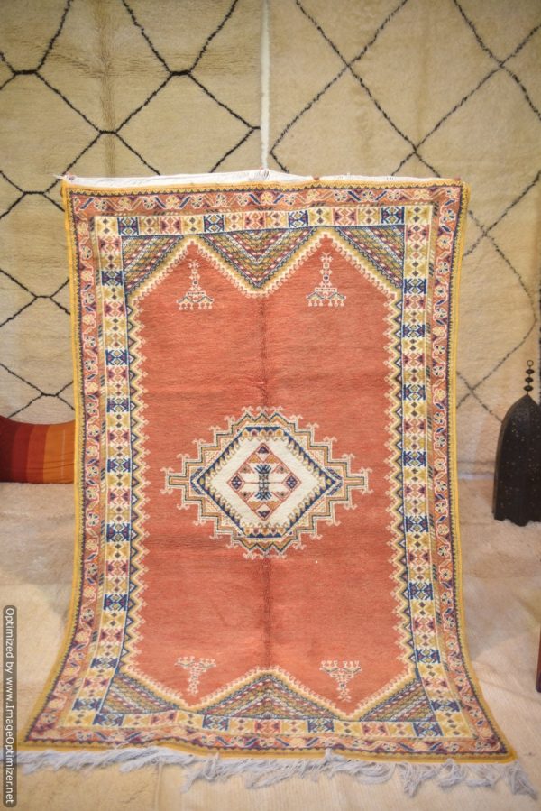 Authentic Moroccan Rug Vintage Rug Handmade Rug Beni Ourain Style Area Rug Berber Rug 7.7 Ft X 4.3 Ft 2.37 cm 1.47 cm