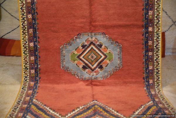 Red vintage Royal 80s Moroccan Rug, Very old luxe rug from morocco 9x6ft (3.03x1.98cm)