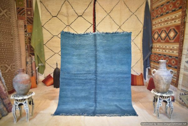 BLUE RUG - Simple Area Rug - Hand Woven Rug - Morrocan Wool Carpet - Room Floor Covering - Natural Wool Rug