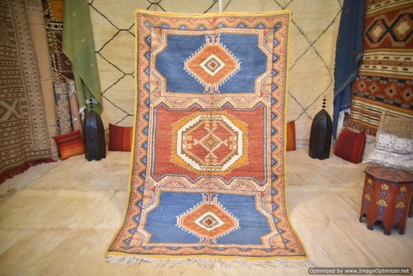 Authentic Moroccan Rug Vintage Rug Handmade Rug Beni Ourain Style Area Rug Berber Rug 7.7 Ft X 4.3 Ft 2.37 cm 1.47 cm