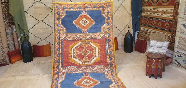 Authentic Moroccan Rug Vintage Rug Handmade Rug Beni Ourain Style Area Rug Berber Rug 7.7 Ft X 4.3 Ft 2.37 cm 1.47 cm