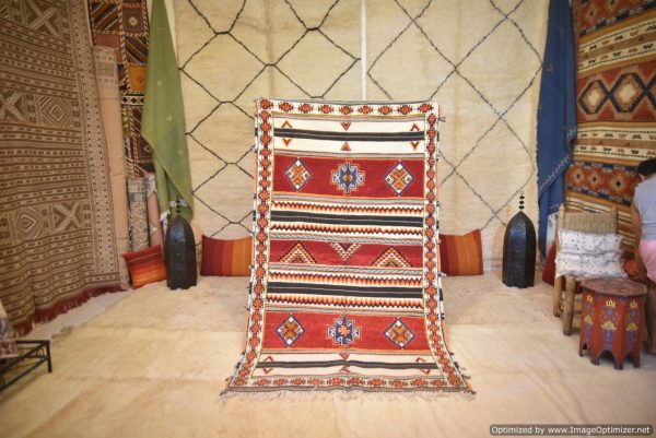 Authentic Moroccan Rug Vintage Rug Handmade Rug Beni Ourain Style Area Rug Berber Rug 7.7 Ft X 4.3 Ft 2.37 cm 1.47 cm
