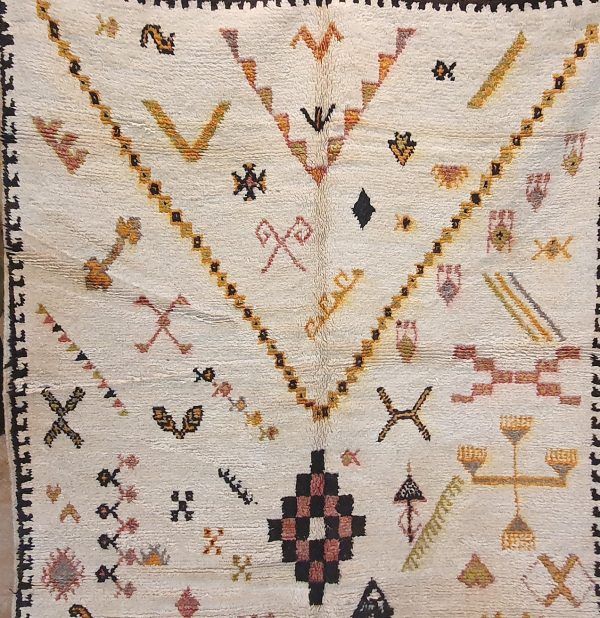 Authentic Moroccan Rug Vintage Rug Handmade Rug Beni Ourain Style Area Rug Berber Rug 7.7 Ft X 4.3 Ft 2.37 cm 1.47 cm