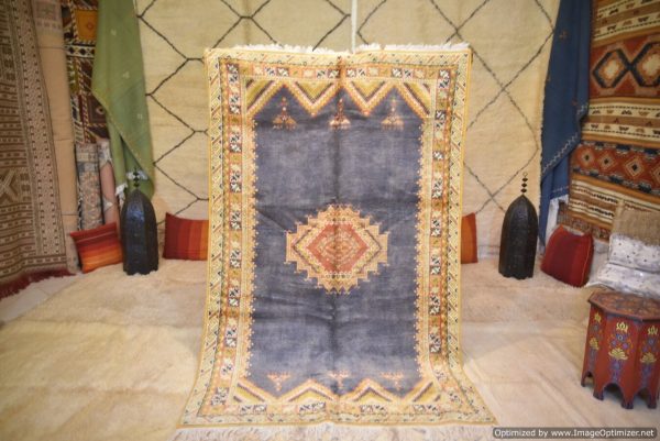 Authentic Moroccan Rug Vintage Rug Handmade Rug Beni Ourain Style Area Rug Berber Rug 7.7 Ft X 4.3 Ft 2.37 cm 1.47 cm