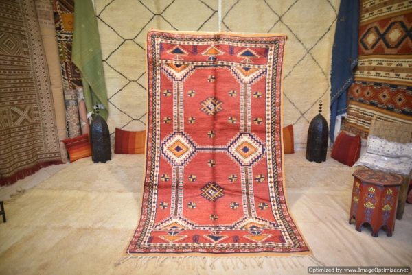Authentic Moroccan Rug Vintage Rug Handmade Rug Beni Ourain Style Area Rug Berber Rug 7.7 Ft X 4.3 Ft 2.37 cm 1.47 cm