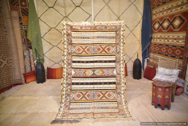 Authentic Moroccan Rug Vintage Rug Handmade Rug Beni Ourain Style Area Rug Berber Rug 7.7 Ft X 4.3 Ft 2.37 cm 1.47 cm