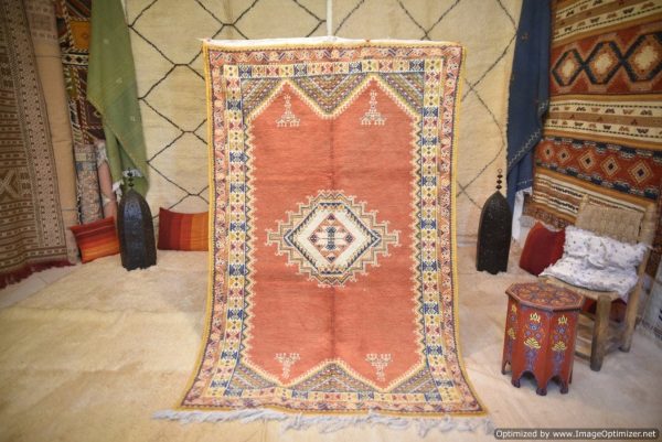 Authentic Moroccan Rug Vintage Rug Handmade Rug Beni Ourain Style Area Rug Berber Rug 7.7 Ft X 4.3 Ft 2.37 cm 1.47 cm