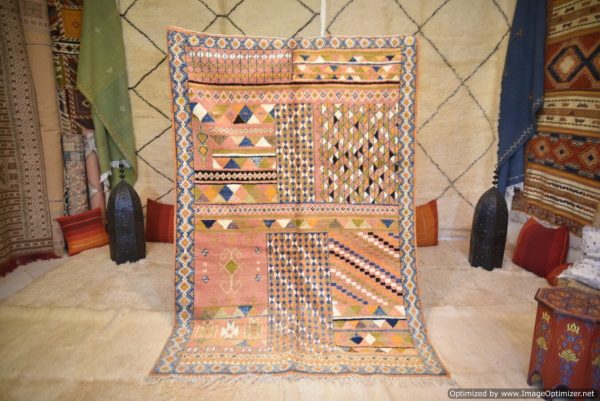 Authentic Moroccan Rug Vintage Rug Handmade Rug Beni Ourain Style Area Rug Berber Rug 7.7 Ft X 4.3 Ft 2.37 cm 1.47 cm