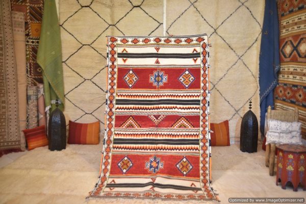 Authentic Moroccan Rug Vintage Rug Handmade Rug Beni Ourain Style Area Rug Berber Rug 7.7 Ft X 4.3 Ft 2.37 cm 1.47 cm