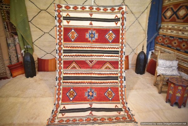 Authentic Moroccan Rug Vintage Rug Handmade Rug Beni Ourain Style Area Rug Berber Rug 7.7 Ft X 4.3 Ft 2.37 cm 1.47 cm
