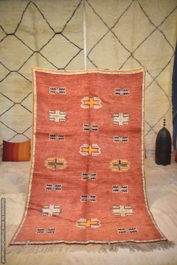 Authentic Moroccan Rug Vintage Rug Handmade Rug Beni Ourain Style Area Rug Berber Rug 7.7 Ft X 4.3 Ft 2.37 cm 1.47 cm