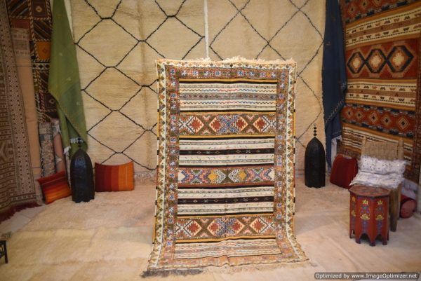 Authentic Moroccan Rug Vintage Rug Handmade Rug Beni Ourain Style Area Rug Berber Rug 7.7 Ft X 4.3 Ft 2.37 cm 1.47 cm