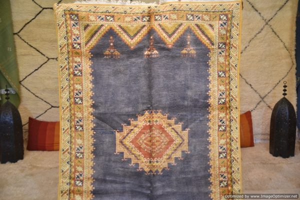 Authentic Moroccan Rug Vintage Rug Handmade Rug Beni Ourain Style Area Rug Berber Rug 7.7 Ft X 4.3 Ft 2.37 cm 1.47 cm