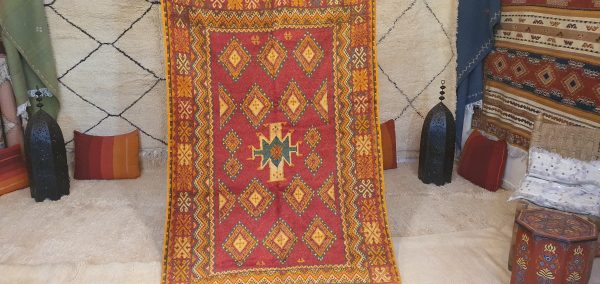 Authentic Moroccan Rug Vintage Rug Handmade Rug Beni Ourain Style Area Rug Berber Rug 7.7 Ft X 4.3 Ft 2.37 cm 1.47 cm