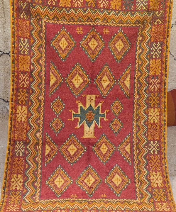 Authentic Moroccan Rug Vintage Rug Handmade Rug Beni Ourain Style Area Rug Berber Rug 7.7 Ft X 4.3 Ft 2.37 cm 1.47 cm