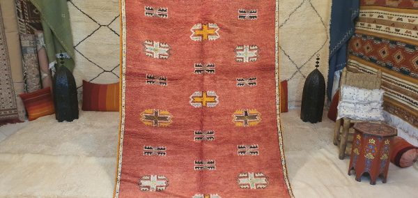Authentic Moroccan Rug Vintage Rug Handmade Rug Beni Ourain Style Area Rug Berber Rug 7.7 Ft X 4.3 Ft 2.37 cm 1.47 cm