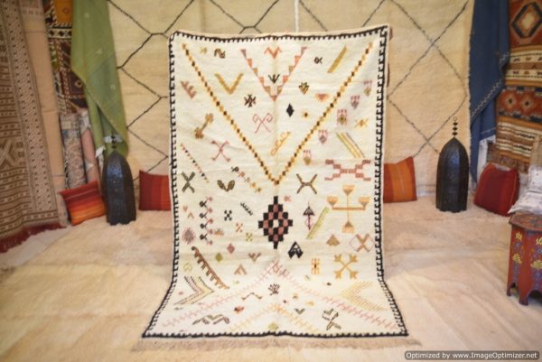 Authentic Moroccan Rug Vintage Rug Handmade Rug Beni Ourain Style Area Rug Berber Rug 7.7 Ft X 4.3 Ft 2.37 cm 1.47 cm