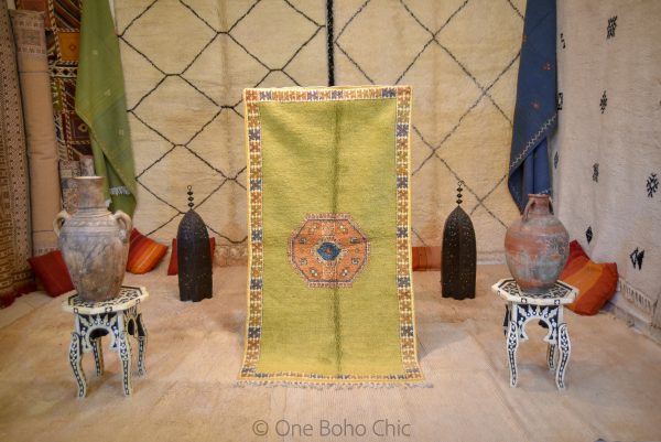Taznakht rare green Moroccan rug authentic wool carpet,handmade Moroccan rug,vintage ,handmade Berber carpet 6.8Ft*3.5 Ft or 2.10 m * 1.08m