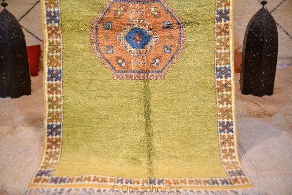 Taznakht rare green Moroccan rug authentic wool carpet,handmade Moroccan rug,vintage ,handmade Berber carpet 6.8Ft*3.5 Ft or 2.10 m * 1.08m