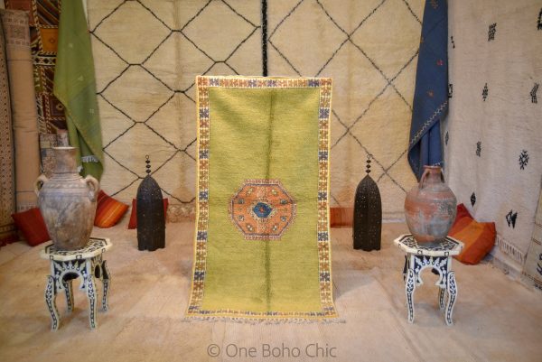Taznakht rare green Moroccan rug authentic wool carpet,handmade Moroccan rug,vintage ,handmade Berber carpet 6.8Ft*3.5 Ft or 2.10 m * 1.08m