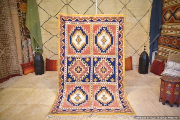 Authentic Moroccan Rug Vintage Rug Handmade Rug Beni Ourain Style Area Rug Berber Rug 7.7 Ft X 4.3 Ft 2.37 cm 1.47 cm