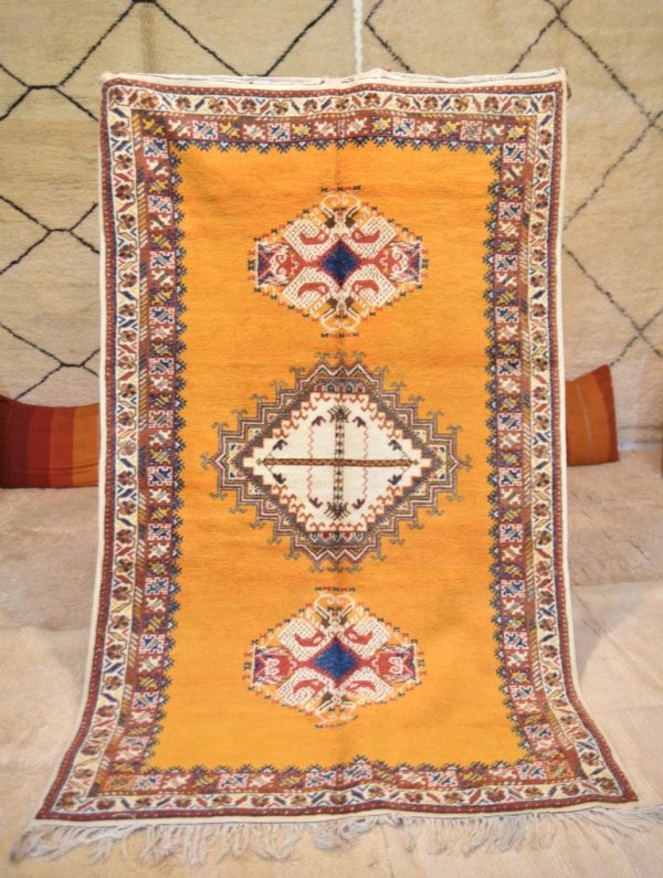Authentic Moroccan Rug Vintage Rug Handmade Rug Beni Ourain Style Area Rug Berber Rug 7.7 Ft X 4.3 Ft 2.37 cm 1.47 cm