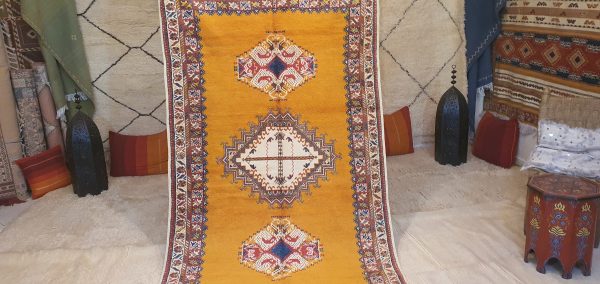 Authentic Moroccan Rug Vintage Rug Handmade Rug Beni Ourain Style Area Rug Berber Rug 7.7 Ft X 4.3 Ft 2.37 cm 1.47 cm