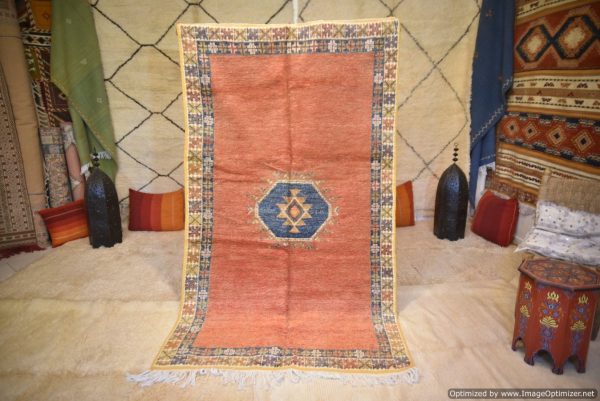 Authentic Moroccan Rug Vintage Rug Handmade Rug Beni Ourain Style Area Rug Berber Rug 7.7 Ft X 4.3 Ft 2.37 cm 1.47 cm
