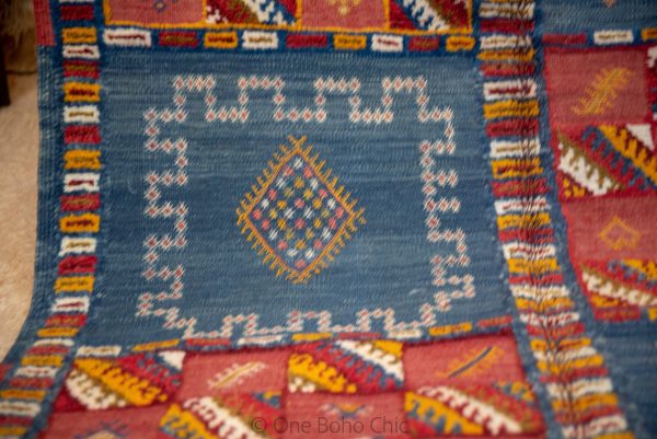 TAZNAKHT BERBER RUG - Geometric Area Rug - Red Blue Carpet - Hand Block Rugs - Antique Area Rug - Natural Wool Rug