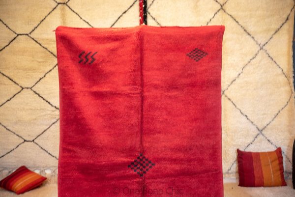 RED WOOL RUG - Antique Mrirt Rug - Vintage Floor Carpet - Red Moroccan Rug - Living Room Gift - Organic Wool Rug