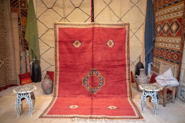 Vintage Taznakht Moroccan Rug , Handmade Moroccan Berber Rug, Handwoven Wool Rug, Tribal Bohemian Area Rug with distressed Moroccan pattern