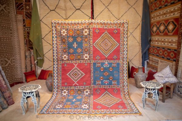 TAZNAKHT AREA RUG - Antique Wool Carpet - Hand Woven Rug - Natural Wool Carpet - Geometric Wool Rug - Multi Coloured Rug, Handmade Arts