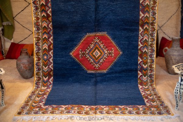 Vintage 80s Taznakht Moroccan Rug , Handmade Moroccan Rug, Handwoven Wool Rug, Tribal Bohemian Area Rug with distressed Moroccan pattern