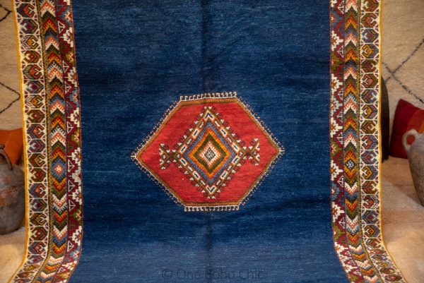 Vintage 80s Taznakht Moroccan Rug , Handmade Moroccan Rug, Handwoven Wool Rug, Tribal Bohemian Area Rug with distressed Moroccan pattern